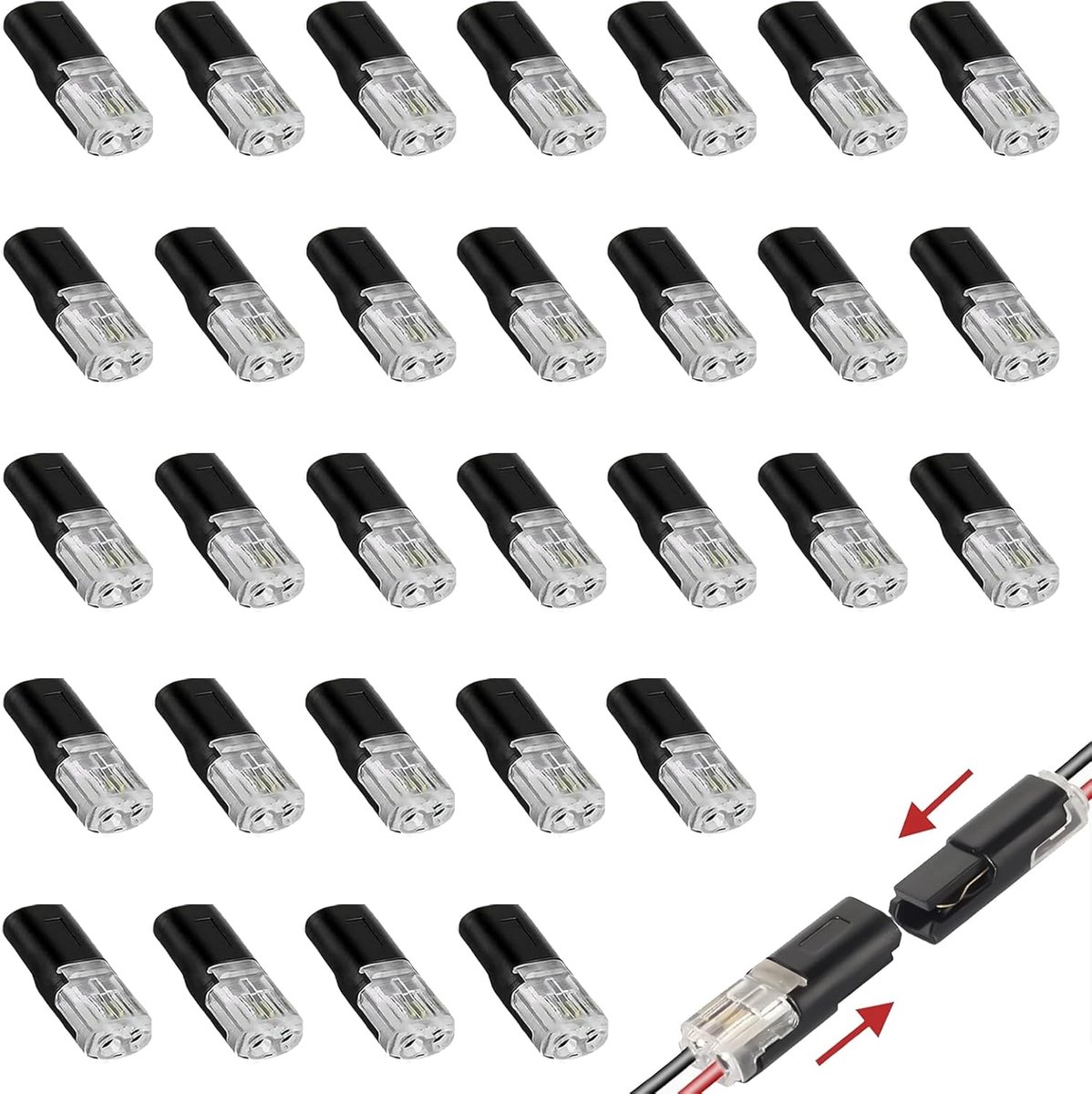 30 pieces cable connectors, 18-22 AWG, 2-pin LED car socket, waterproof plug, 12 V, fast, car, 2 wires, quick splice - ShopVlot