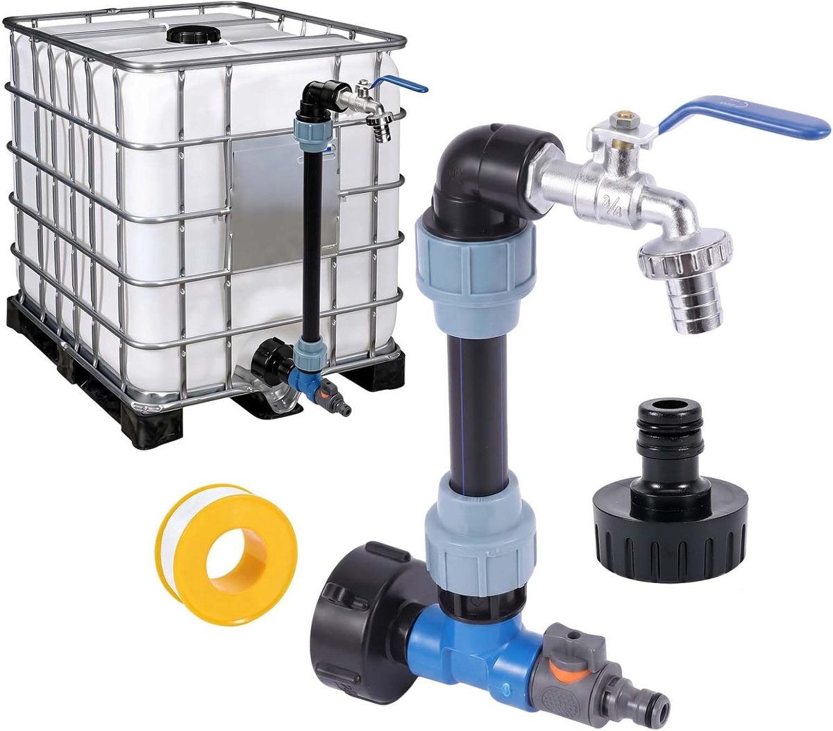 IBC Tank Gooseneck 3/4 Inch, 2 in 1 IBC Adapter with Ball Valve and Extended Spout, Water Barrel Connector for - ShopVlot