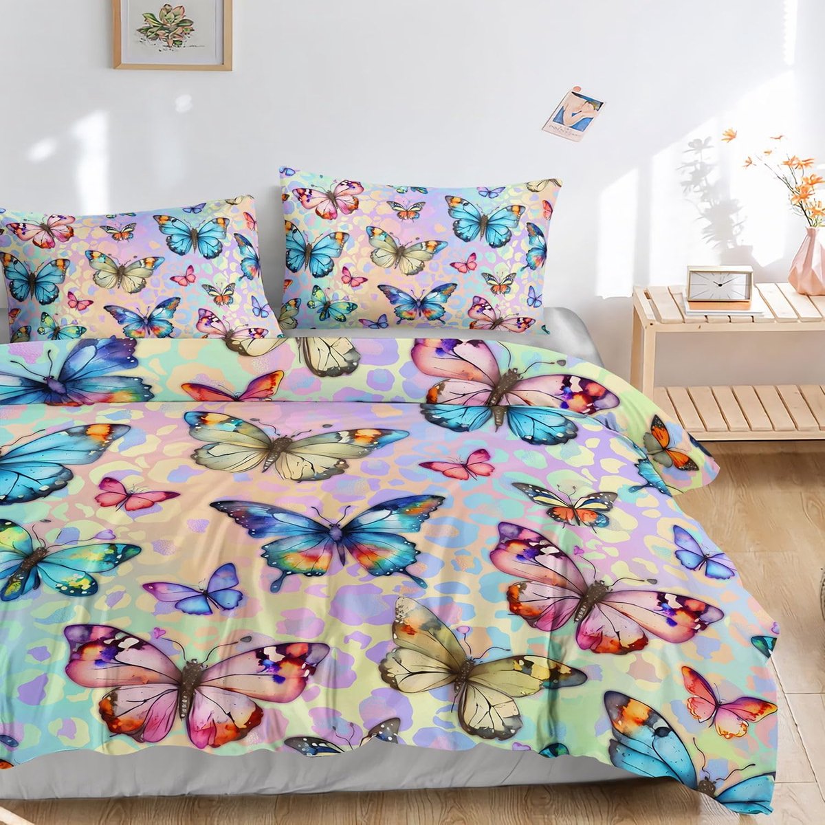 HOSIMA Oil Painting Butterfly Bedding Set for Adults Boys Girls Oil Painting Butterfly Print Duvet Cover with 2 - ShopVlot