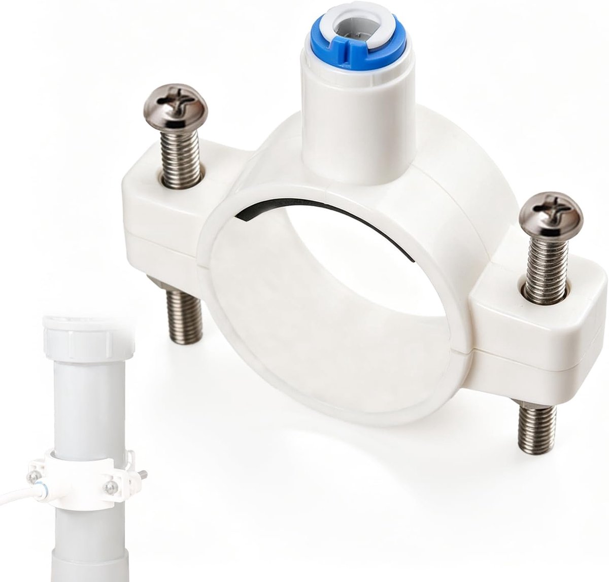 Zadelklem voor gootsteenafvoer, 1/4 inch snelaansluiting, waterfilter, montageaccessoires, witte ventielklem met clip - ShopVlot