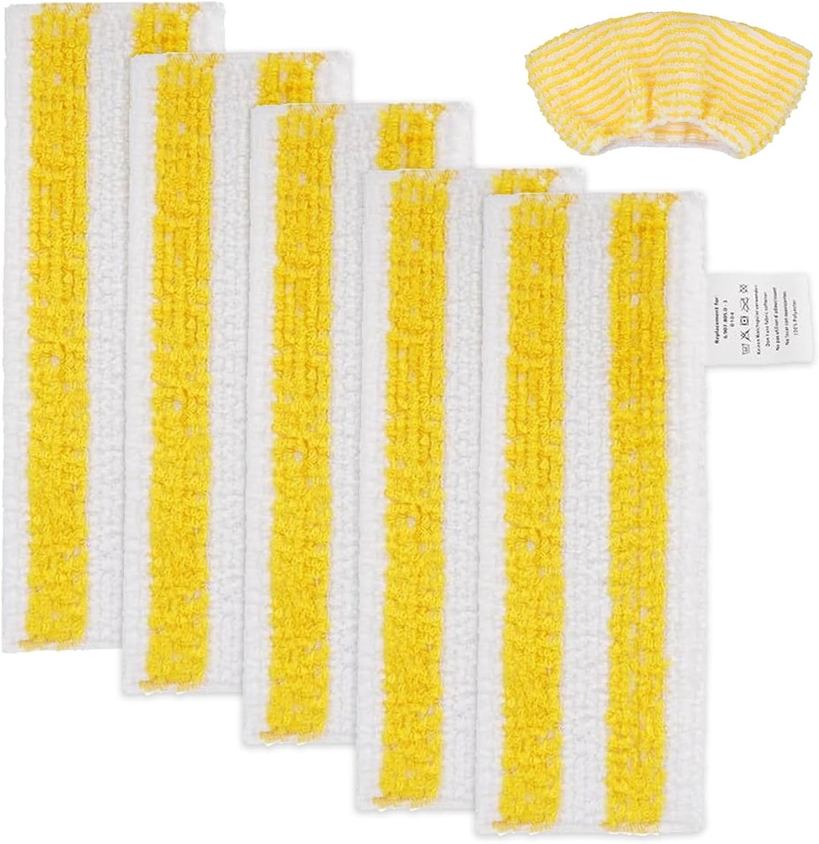 6 stuks microvezel dweilhoezen voor Kärcher SC2 SC3 SC4 SC5 EasyFix, 5 vloerdoeken met gele strepen en 1 handdoek - ShopVlot