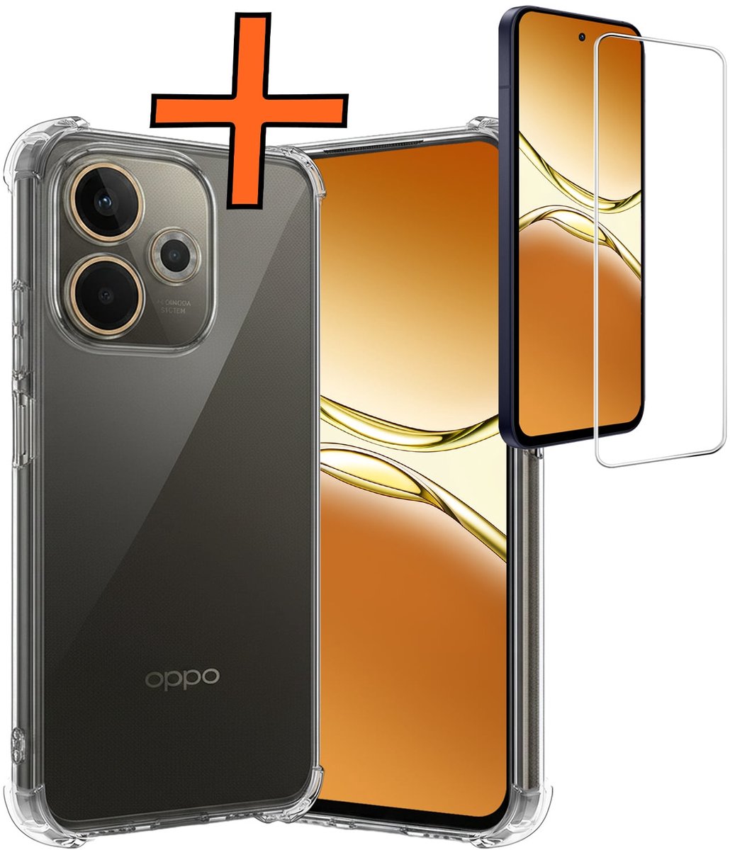 Hoes - Met Screenprotector - Geschikt voor OPPO A5 Pro - Sterk & Shockproof - Siliconen Case - Back Cover - Telefoon Hoes - Shock Proof - Transparant