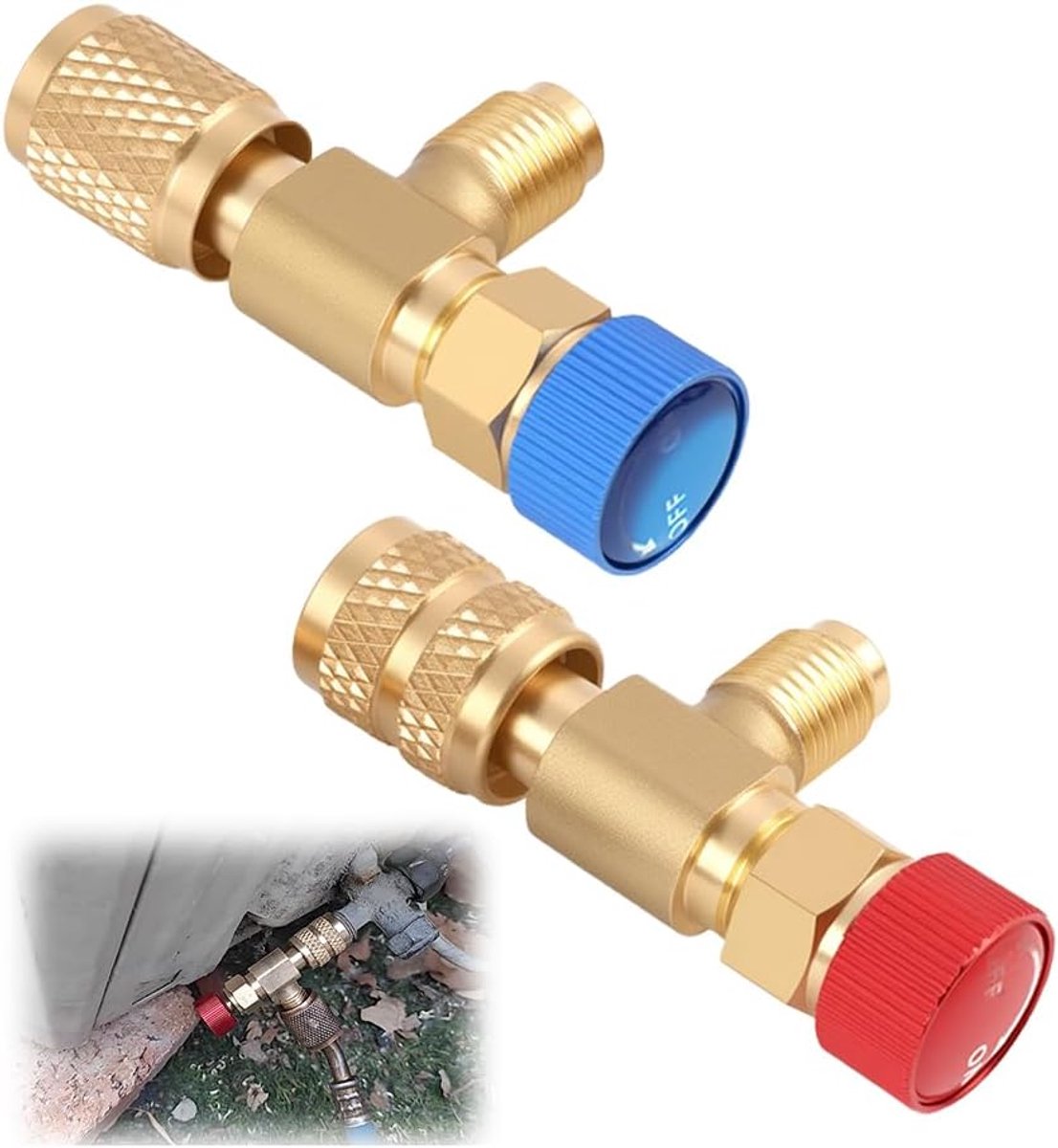 Veiligheidsventiel set - koudvul snelkoppeling - R410A R22 adapter - betrouwbare koperen constructie - ShopVlot
