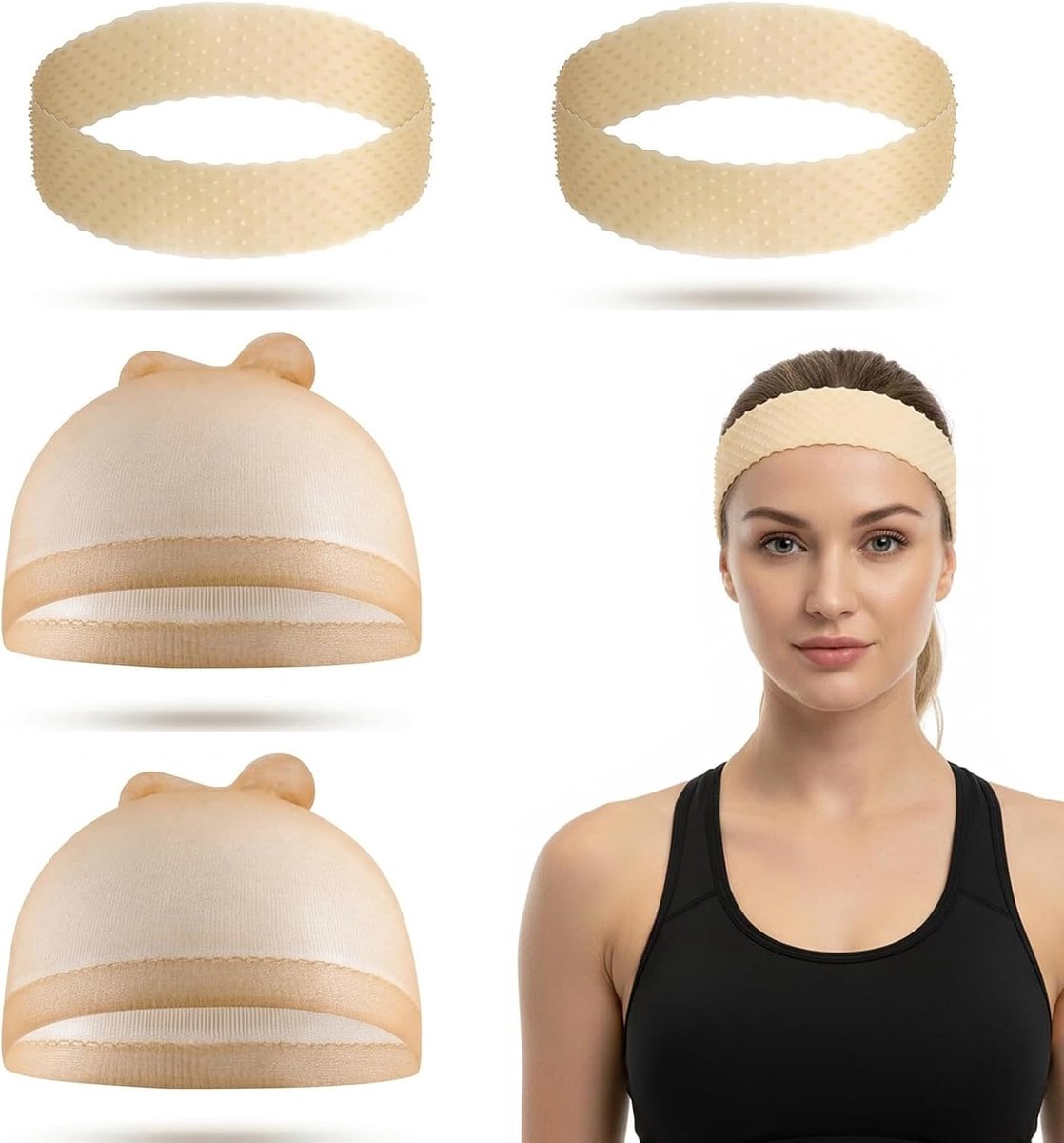 Pruikaccessoires set - 2 x siliconen pruikbanden - 2 x pruikkapjes - antislip en elastisch voor dames en heren - ShopVlot