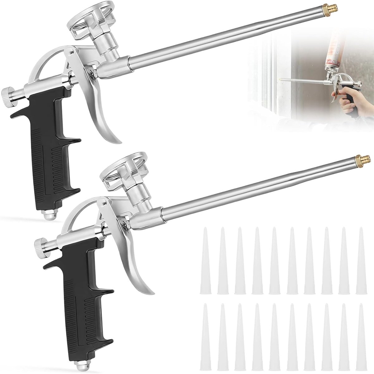 Schuimspuitpistool set van 2 - polyurethaan met 20 nozzles - ergonomische greep - ideaal voor afdichten en vullen - ShopVlot