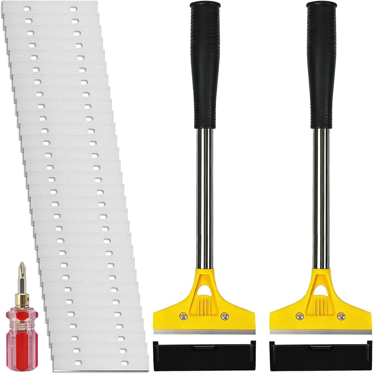 Tape Verwijder Set met 30 Reservebladen, 30cm Muurafschraper met Rubber Handvat voor Muurverf, Vloertegels en Lijmstickers