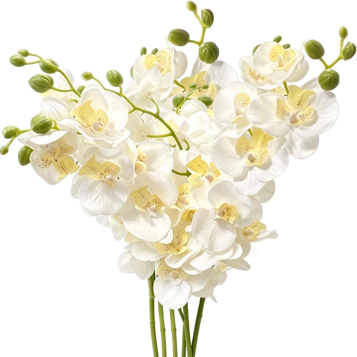 Set van 6 kunstorchideeën Phalaenopsis bloemen - witte kunstbloemen - Real Touch - perfecte decoratie voor woonkamer - ShopVlot