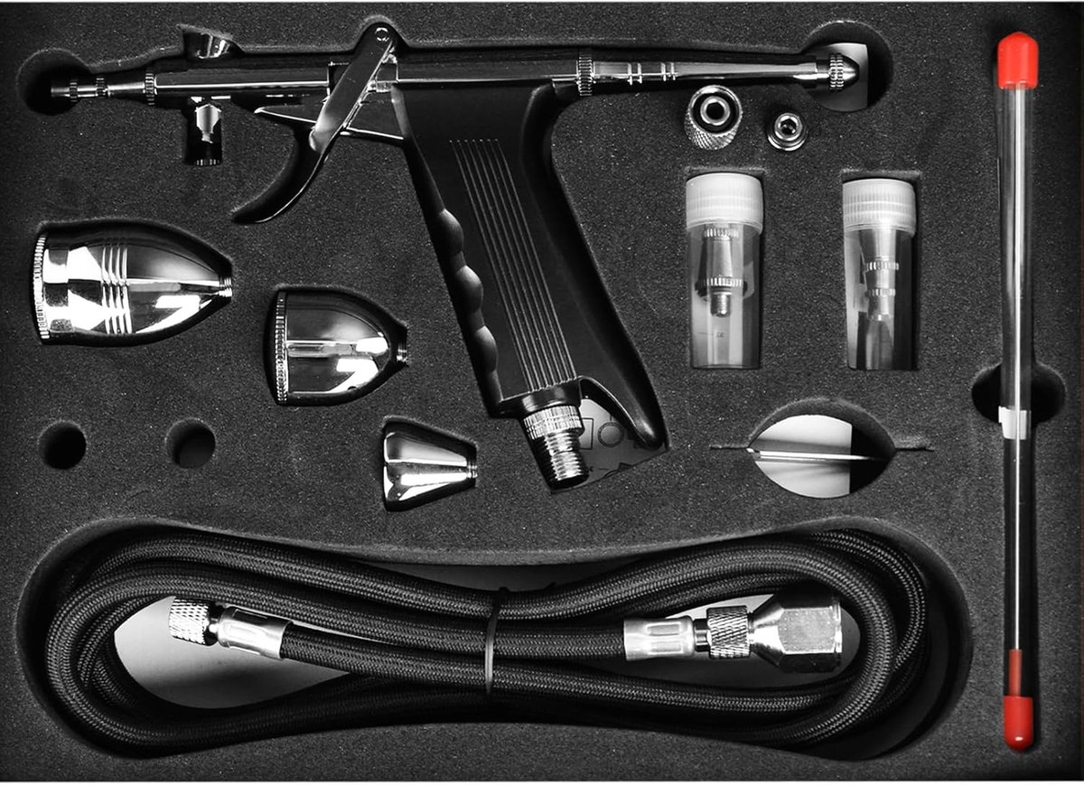 Airbrush set dubbel action - 0.2/0.3/0.5 mm spuitmonden - ergonomische grip - ideaal voor make-up en nail art - ShopVlot