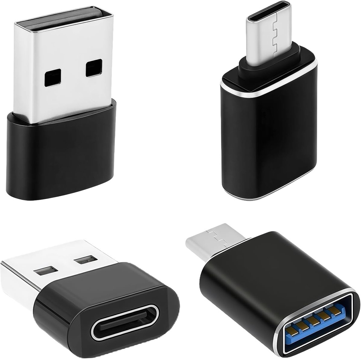 USB-C adapter 4 stuks - type C en USB-A - snel opladen en gegevensoverdracht - ideaal voor tablet en smartphone - ShopVlot