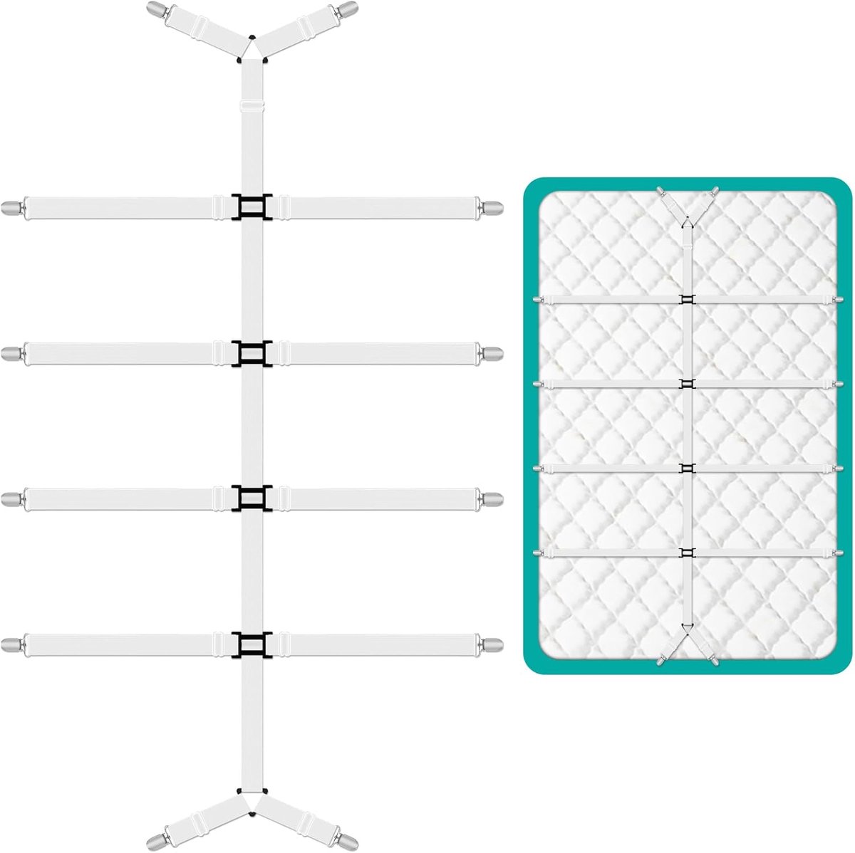 Draadklemmen verstelbaar 88-120CM - met metalen klemmen - voor beddengoed en matrassen - voorkomt verschuiven - ShopVlot