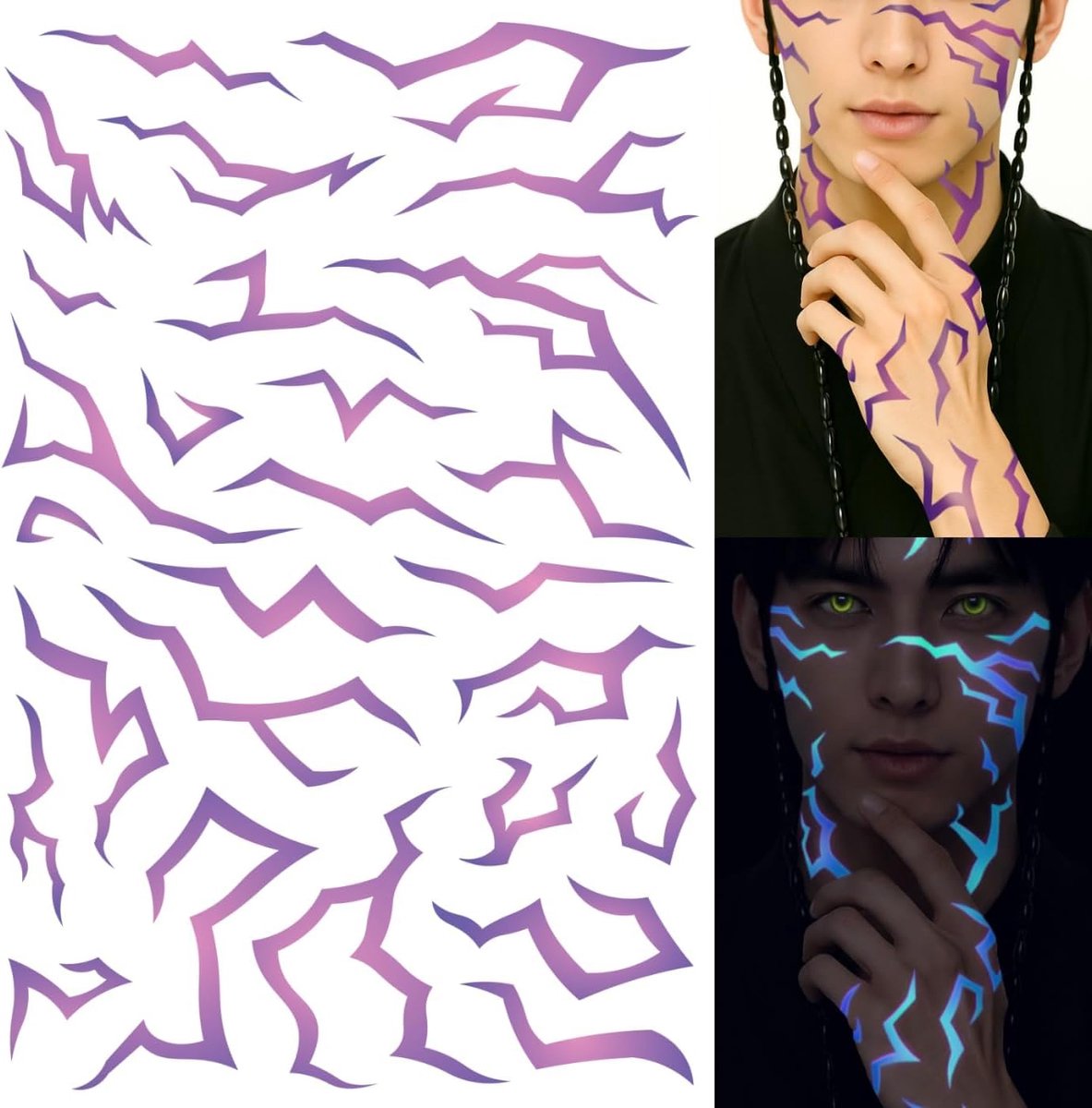 Tijdelijke tattoo stickers - UV geactiveerd - paarse demon energie - perfect voor cosplay en Halloween - ShopVlot