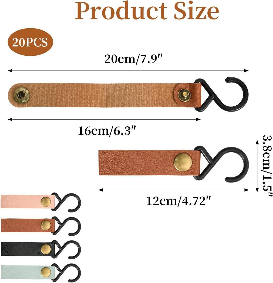 S-haken 12 stuks 12 x 3 cm - met PU-lederen lus - robuust en duurzaam - ideaal voor kleding en accessoires - ShopVlot