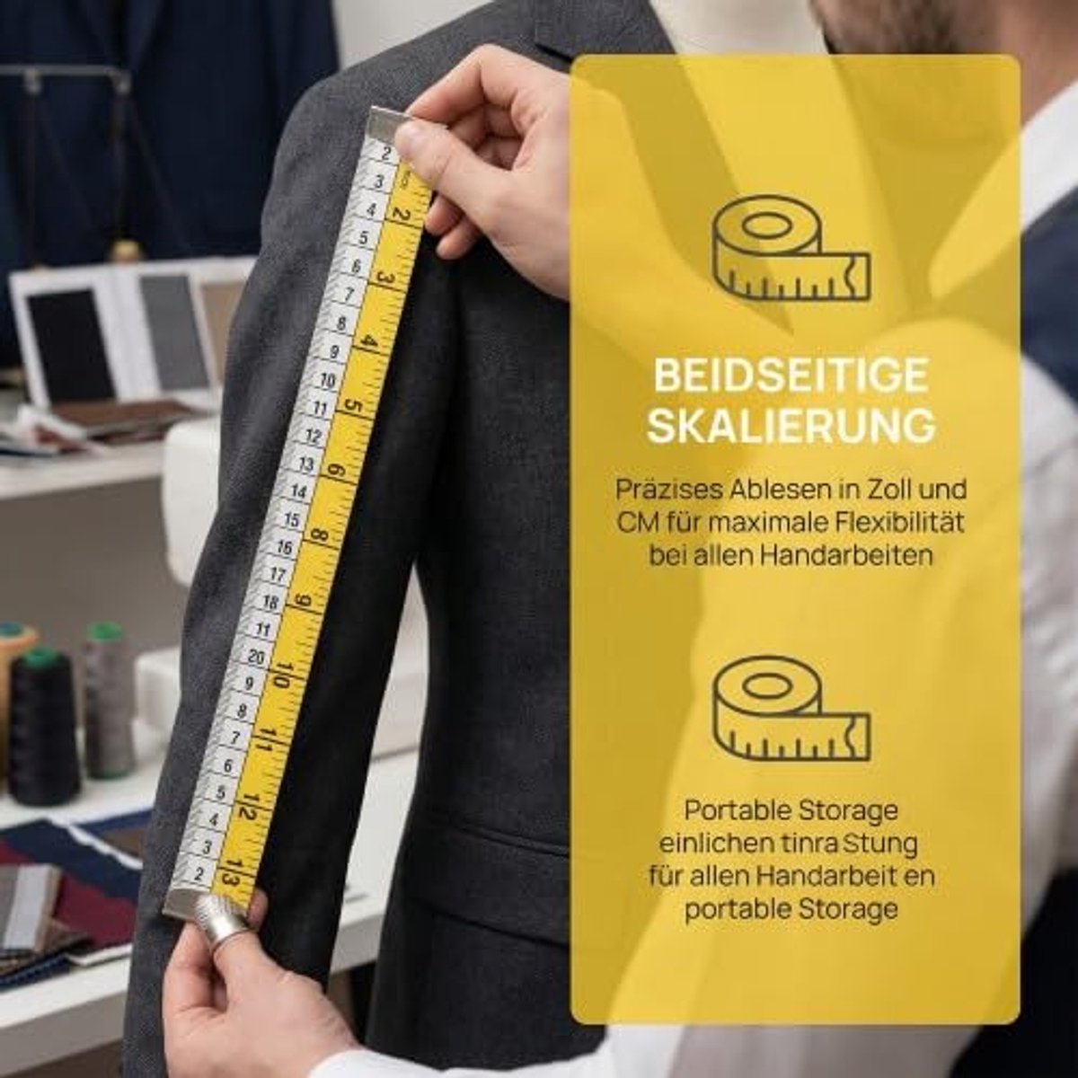 Kleermakersmeetlint 150 cm - dubbelzijdig flexibel - scheurvast polyvezel - ideaal voor naaien en lichaamsmetingen - ShopVlot