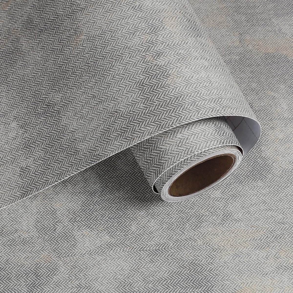 Behang grasweefsel 40 cm - cementgrijs - visgraatpatroon - snelle decoratieoplossing - ShopVlot