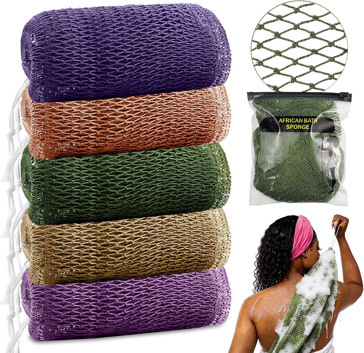 Afrikaanse netspons 105 cm - 5 kleuren - elastisch design - ideaal voor peeling - ShopVlot