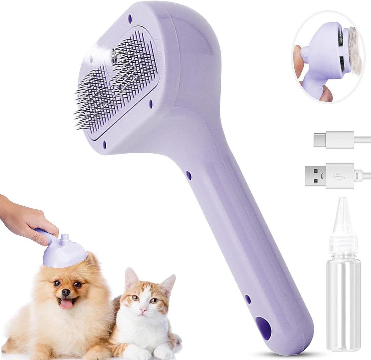 Steam Brush for Cat Dog Spritz Defur Comb Pet Grooming Brush with Spray Remove Static Flying Hair Steam Grooming Brush - ShopVlot