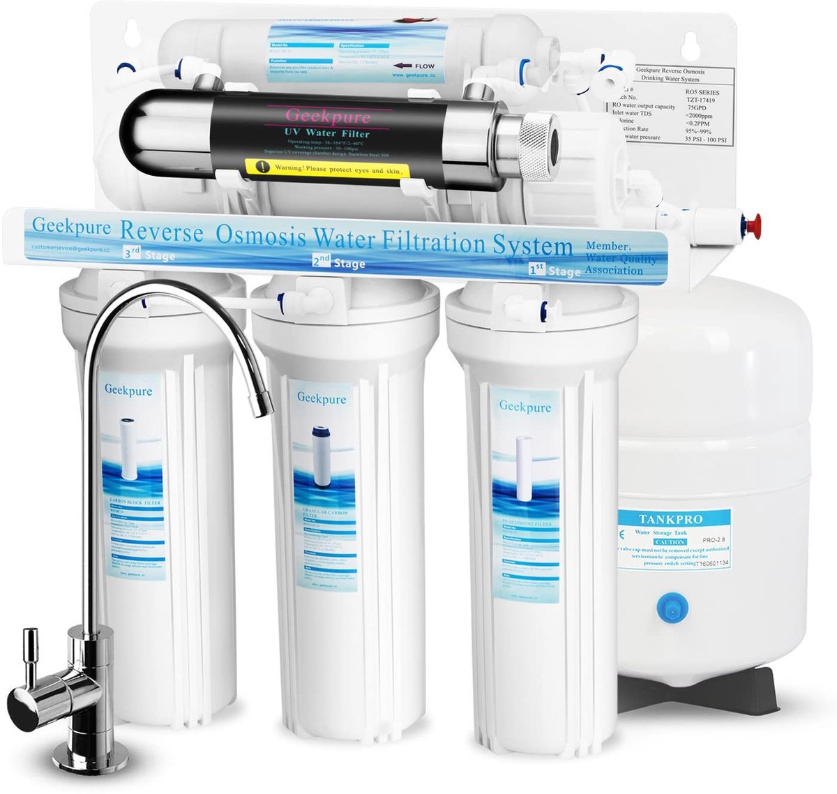 Geekpure 6-phase reverse osmosis drinking water filter system with UV filter-75GPD - ShopVlot