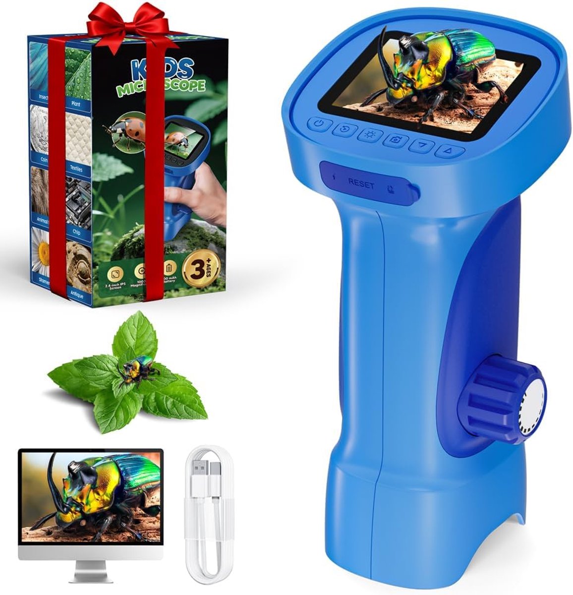 Microscoop voor kinderen, digitale zakmicroscoop met 2,4 inch IPS - ShopVlot