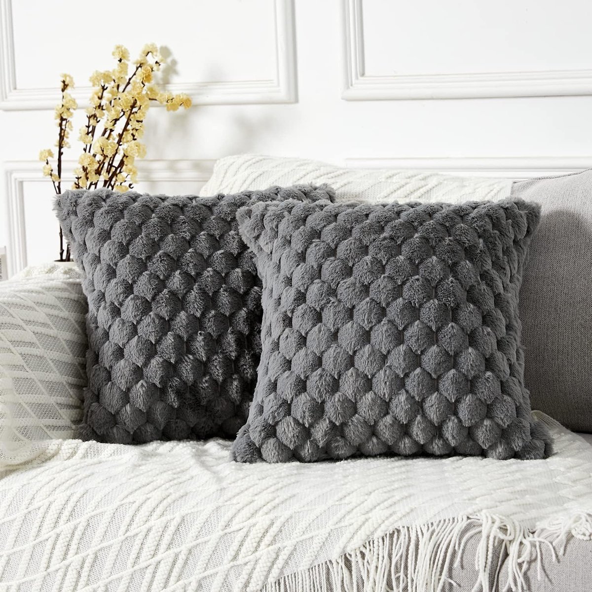 Yaertun Set of 2 Super Soft Plush Cushion Covers Faux Fur Cushion Covers Decorative Sofa Cushions Decorative Sofa - ShopVlot