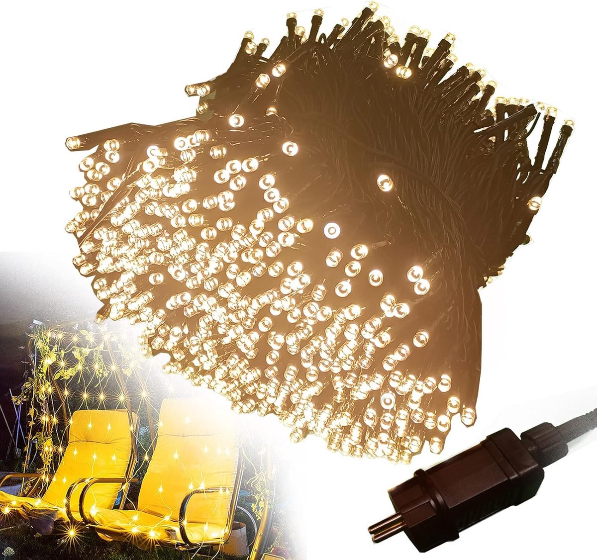 LED Fairy Lights Outdoor 3 x 2 m LED 8 Modes Warm White LED with Plug for Christmas, Halloween, Garden, Wedding - ShopVlot