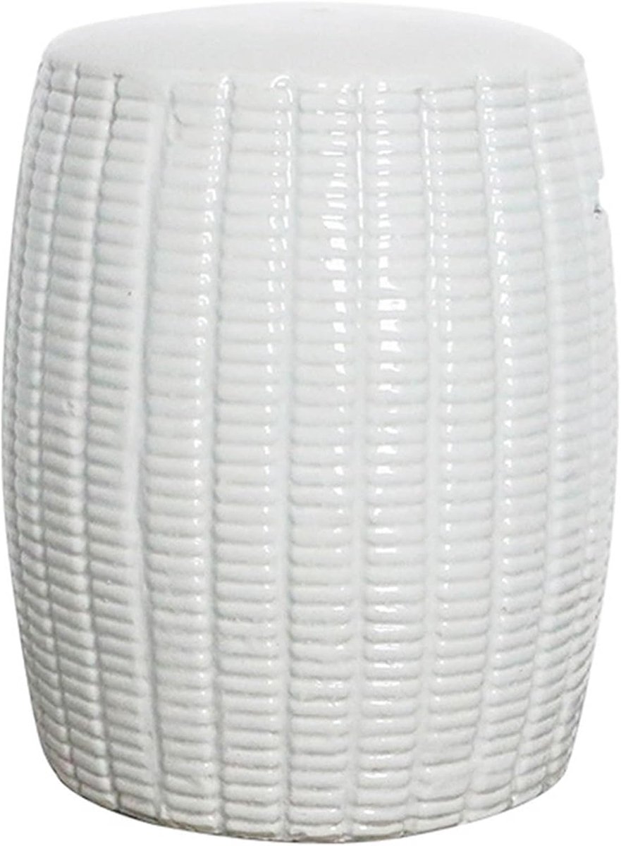 Decoratieve keramische tuinkruk, wit geglazuurde holle cirkel schoenwisselkruk trommelkruk, geschikt for buitentuin - ShopVlot