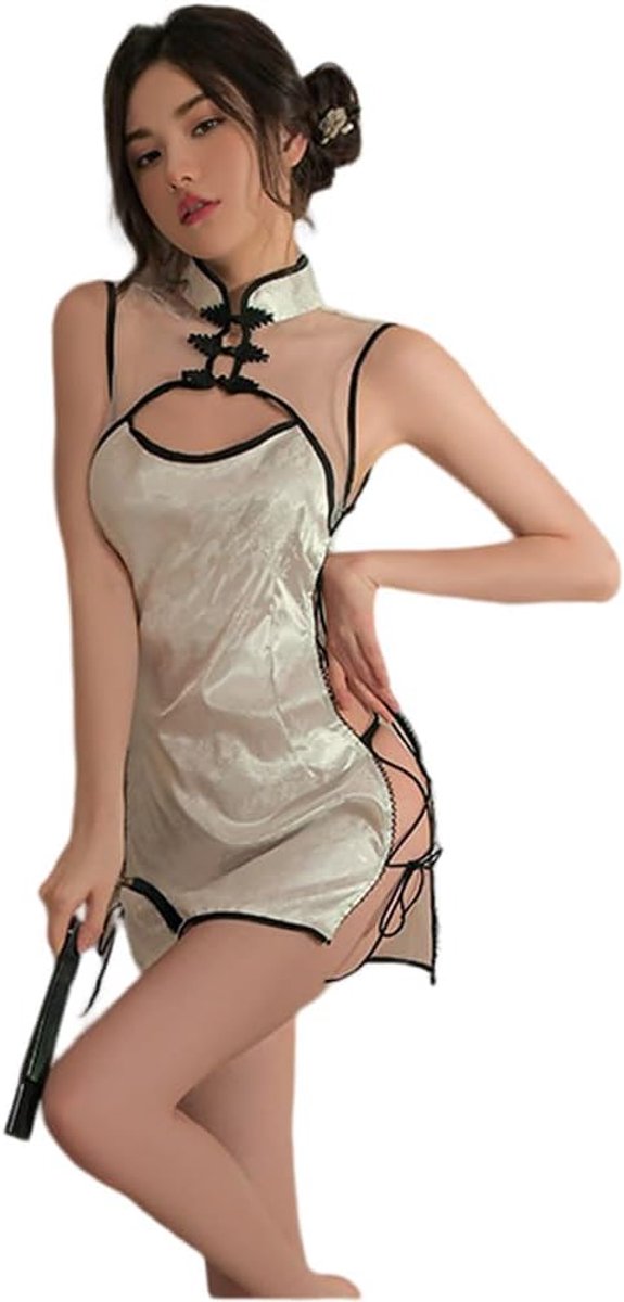 Women's Cosplay Chinese Floral Cheongsam Dress Underwear Mini Party Split Pajamas - ShopVlot