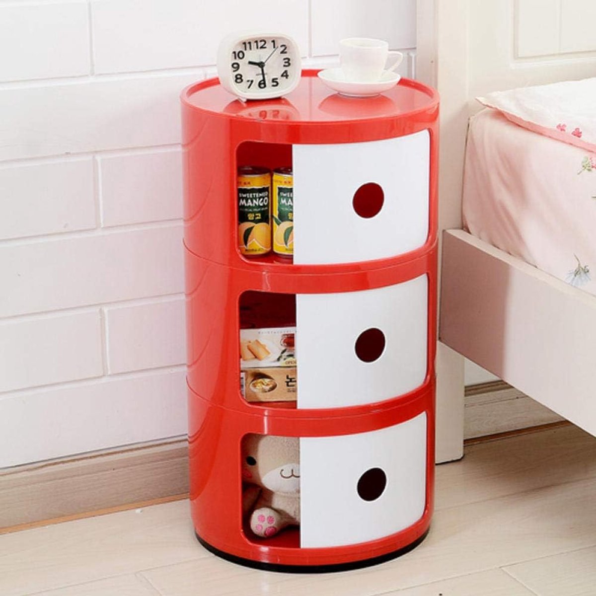 Mini bedside table round made of plastic 3 Strati Rosso bianco - ShopVlot