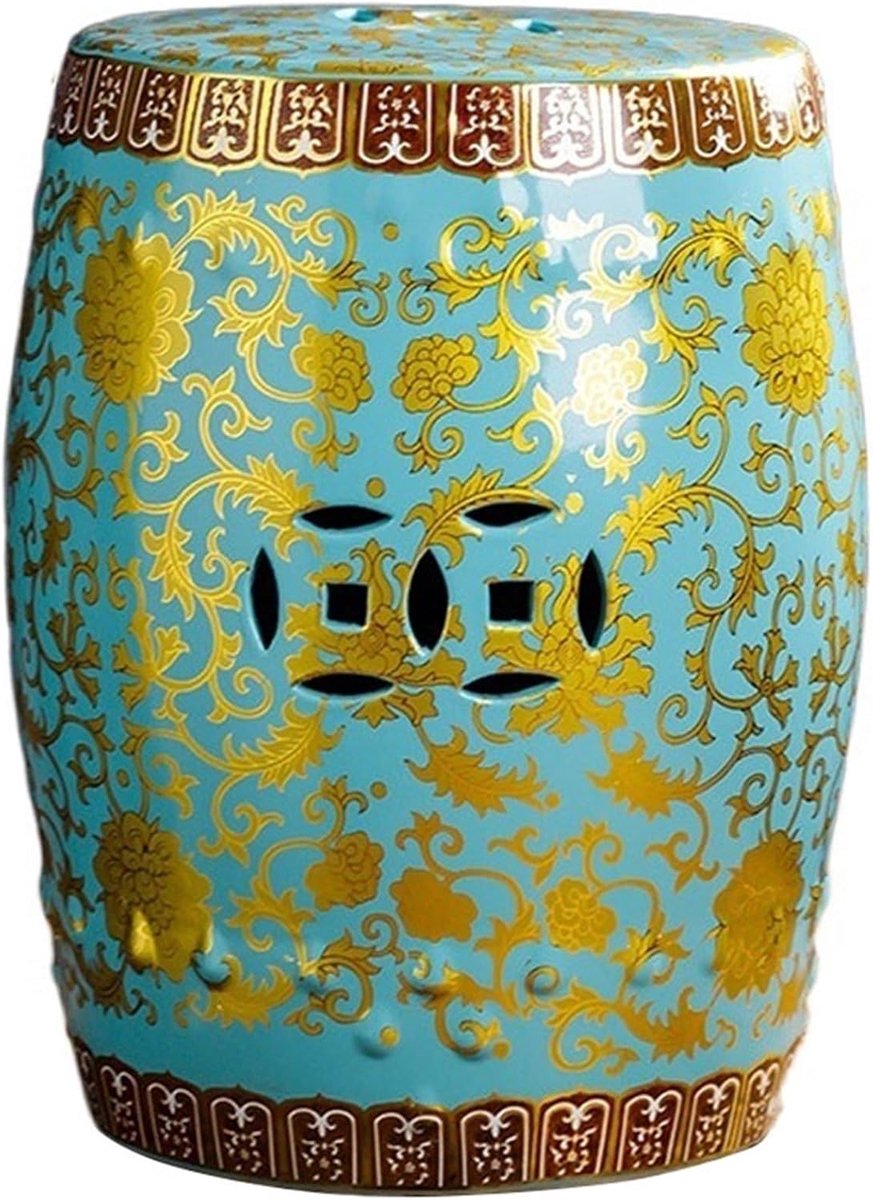Decorative Ceramic Garden Stool, Glazed Hollow Flower Shoe Change Stool Drum Stool, Suitable for Outdoor Garden - ShopVlot