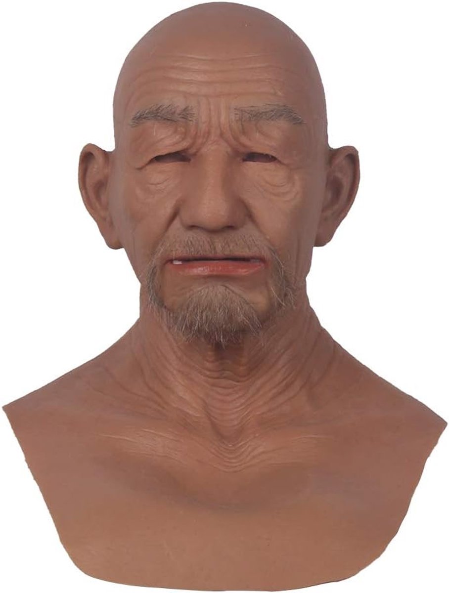Silicone Mask Realistic Old Face with Beard for Crossdresser Cosplay Halloween - ShopVlot