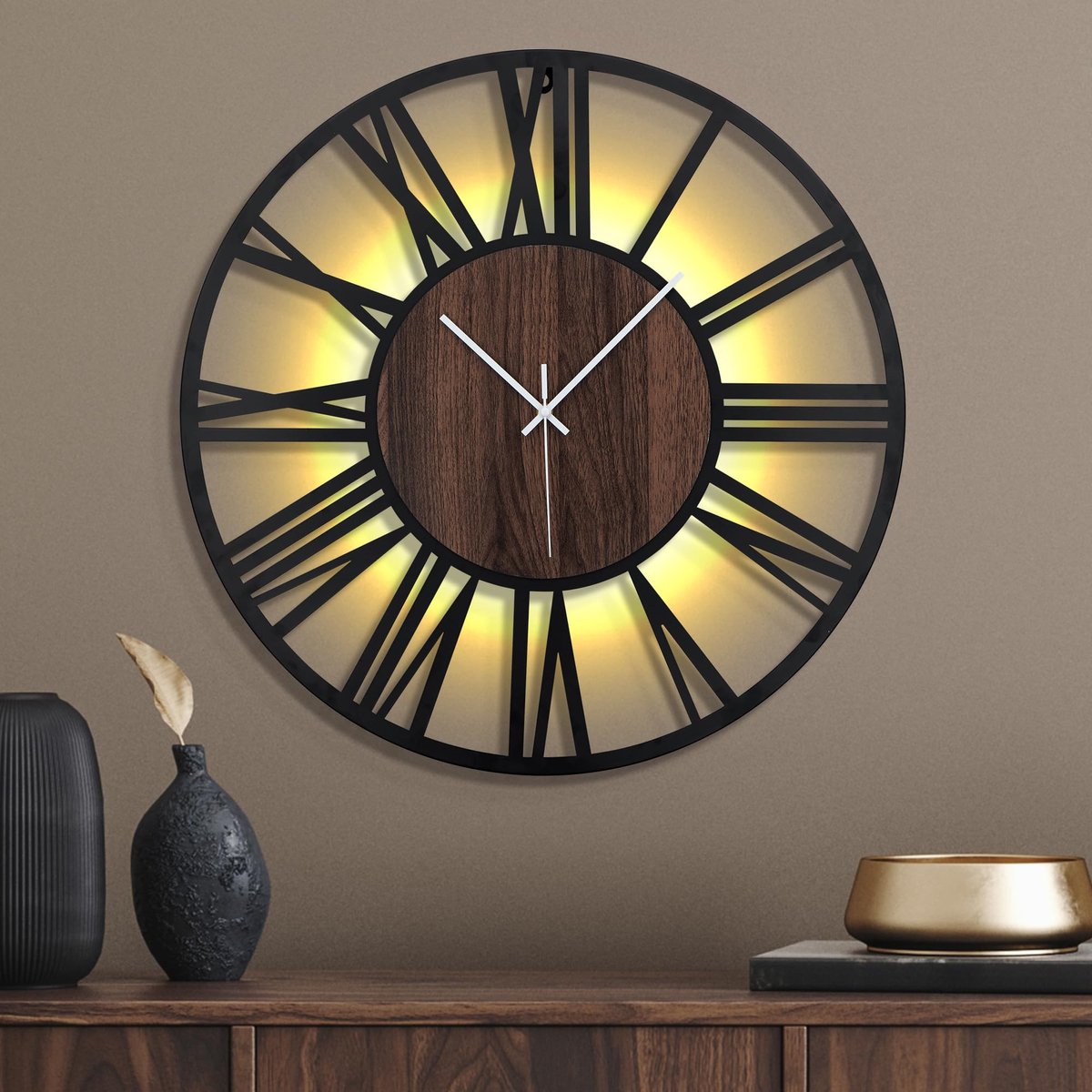 Mee 2ou Moderne wandklok met nachtlampje, stil, 60 cm, werkt op batterijen, led, auto in het donker, geen tikken - ShopVlot