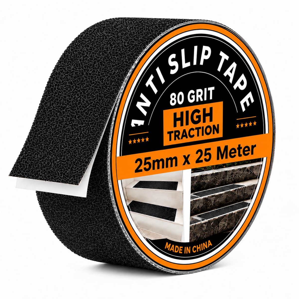 Antisliptape, zwart, 25 mm breed, 25 meter lang, zelfklevend, voor trappen, vloeren, binnen en buiten - ShopVlot