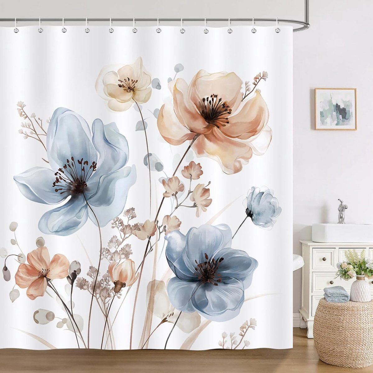 Douchegordijn 180 x 180cm - Waterdicht Polyester - Bloemenprint in Pasteltinten - Verfraai je badkamer - ShopVlot