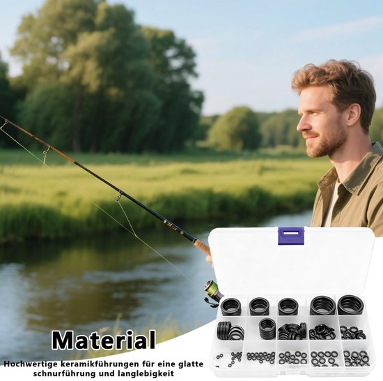 Complete Set van 160 Vissersringen in 15 Maten, Keramische Gidsen van 3.7 mm tot 30 mm, Reparatieset voor Hengels — afbeelding 2
