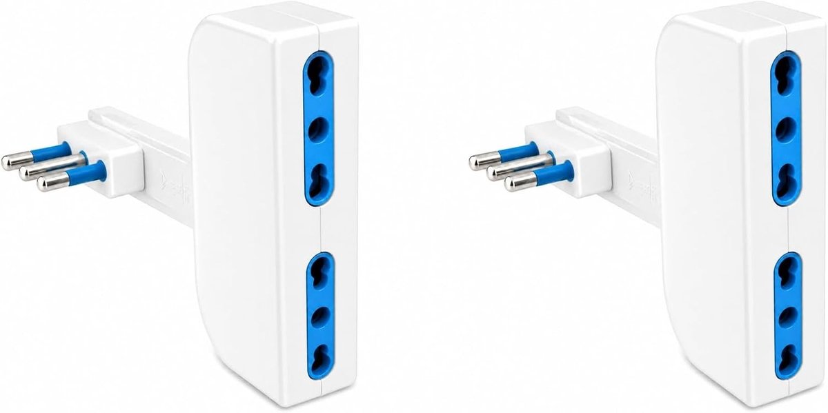Ruimtebesparende Adapter - Wit - 2 Stuks - Stekker 16 A met 2 Italiaanse Stopcontacten 10/16 A - Voor Thuis en Kantoor
