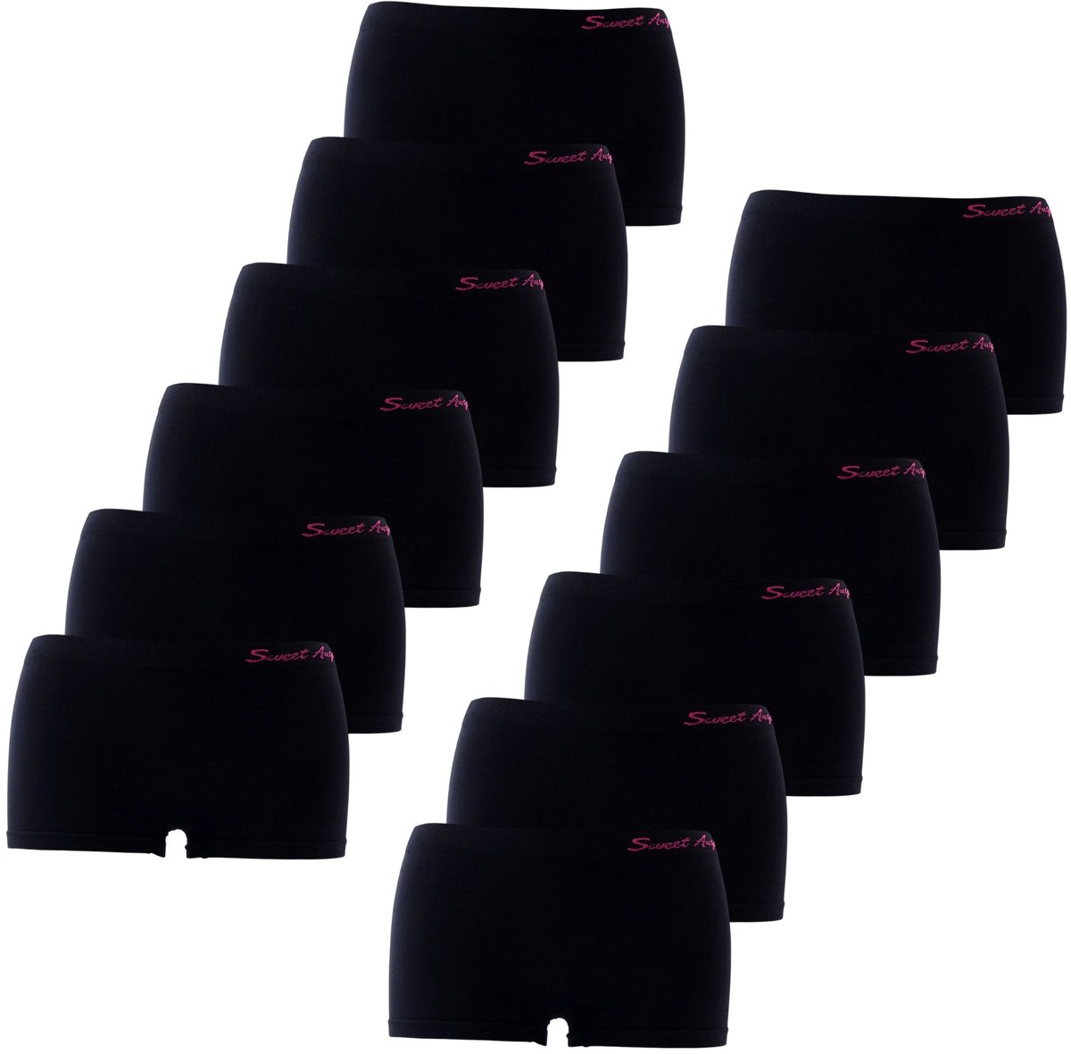 Sweet Angel zwarte naadloze meisjes boxershorts 12-pak - Zwart - S/M (158/176)