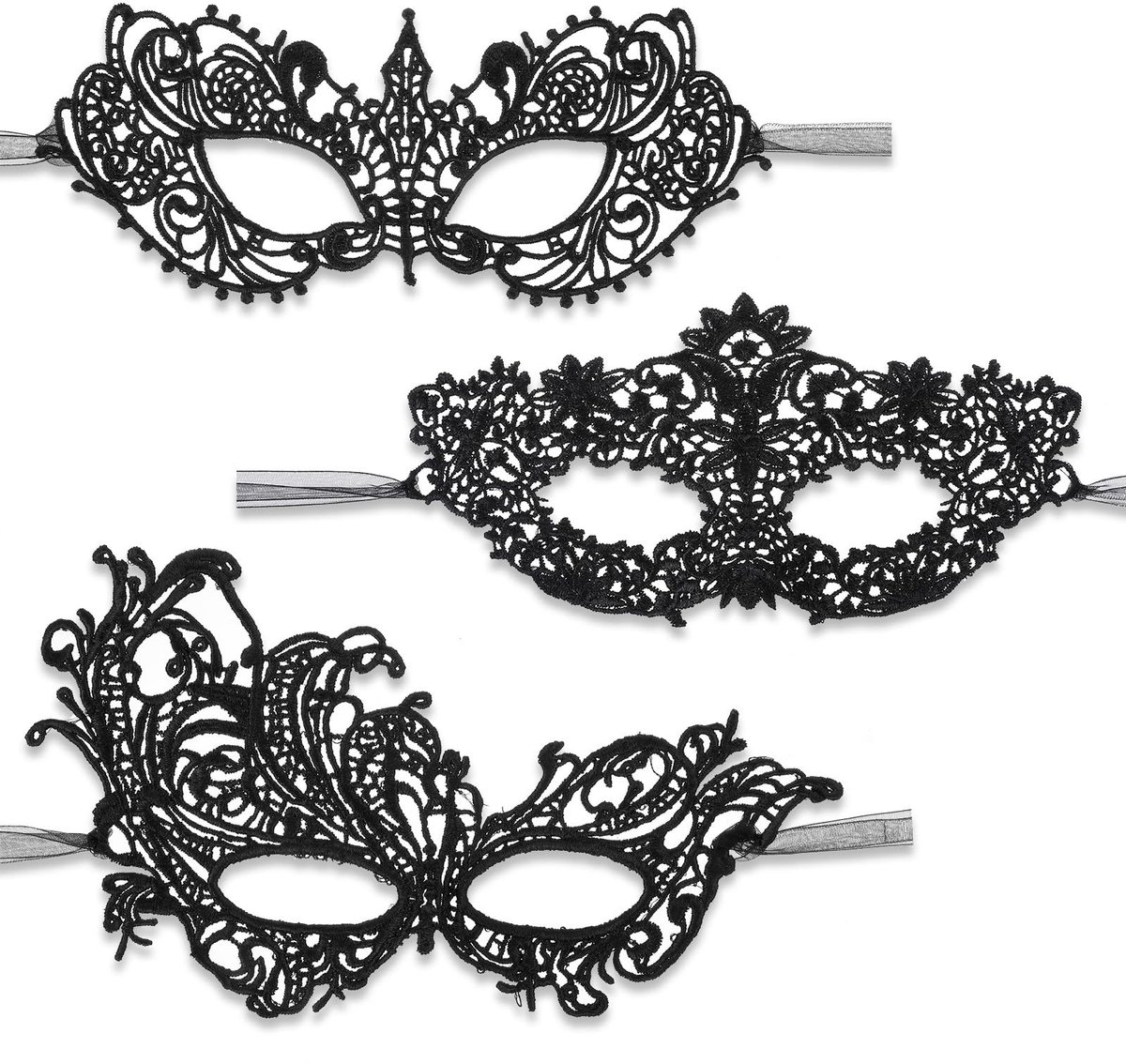 Solidchoice - Set van 3 Elegante Kanten Maskers voor Feestjes