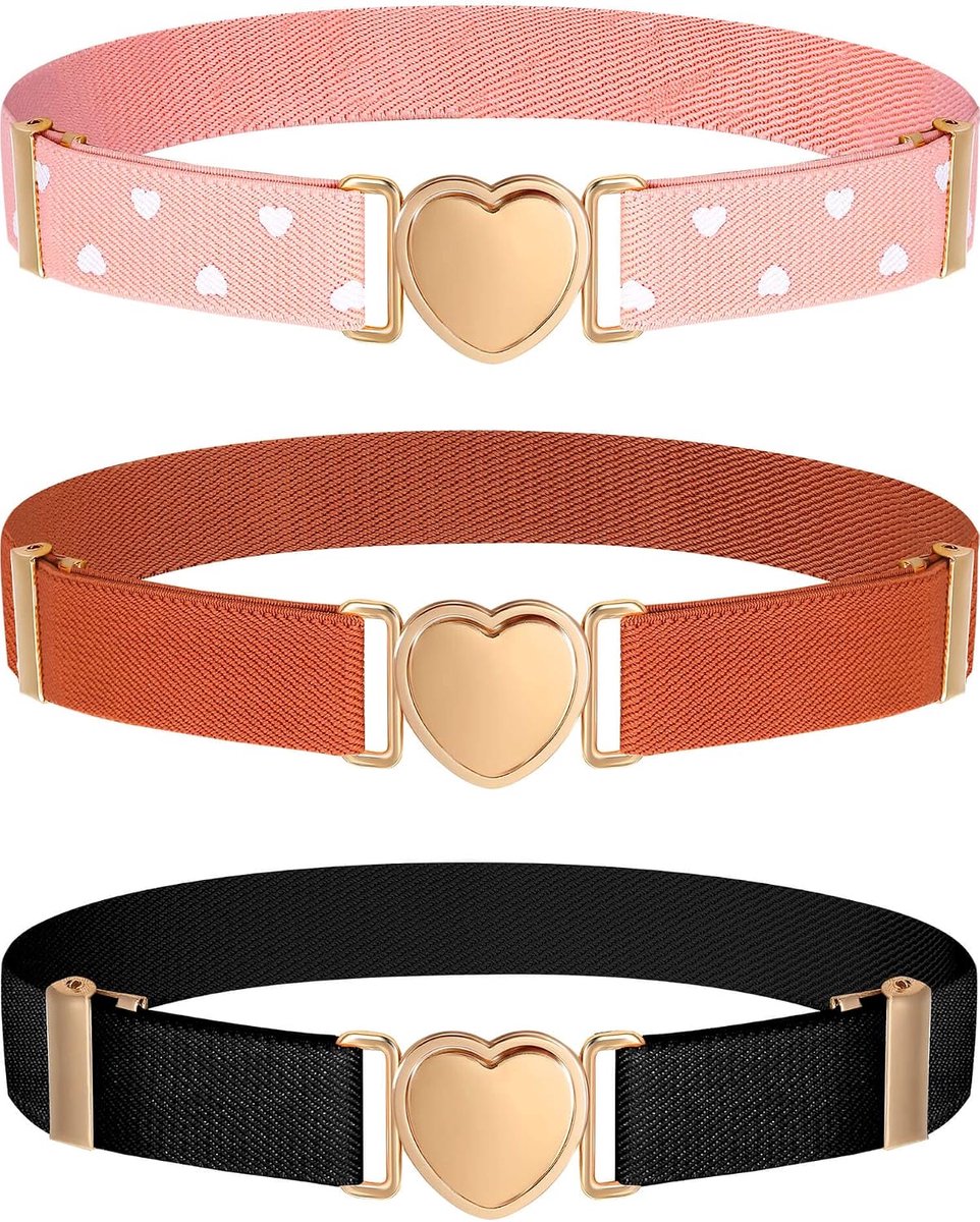 Elastische riem met hartgesp - verstelbaar - roze, bruin, zwart - perfect voor meisjes - ShopVlot