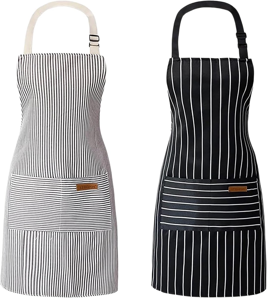 Keuken schort 2 stuks - verstelbaar - katoen linnen met zakken - ideaal voor barbecue en klussen - ShopVlot