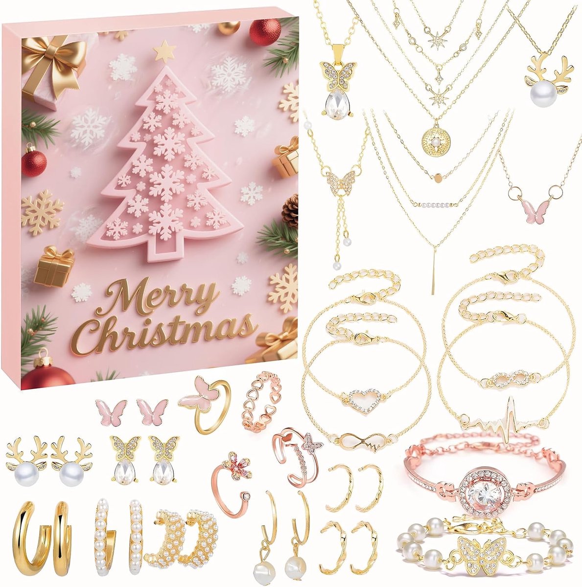 Sieraden Adventskalender 2025 - 25 Verassingen - Goud - Voor vrouwen en meisjes - Tel af naar Kerstmis - ShopVlot