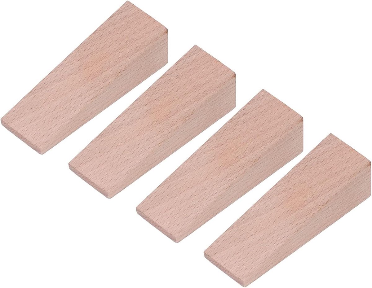 Deurstopper set van 4 - houten driehoekige stop - antislip - beschermt muren en vloeren - ShopVlot
