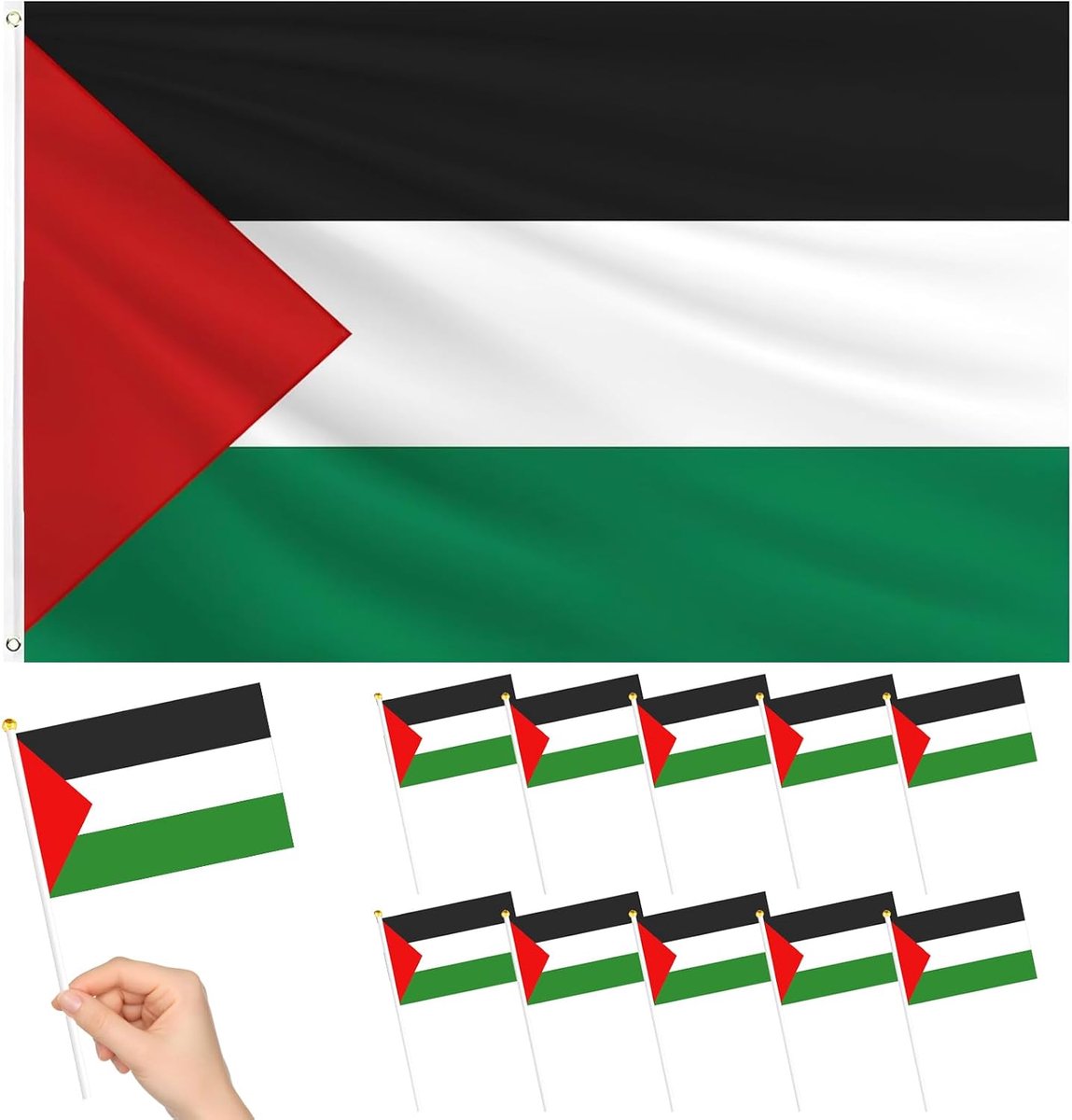 Palestijnse vlag 150 x 90 cm - 12 kleine Palestijnse vlaggen 20 x 14,5 cm - Weerbestendig en UV-beschermd - ShopVlot