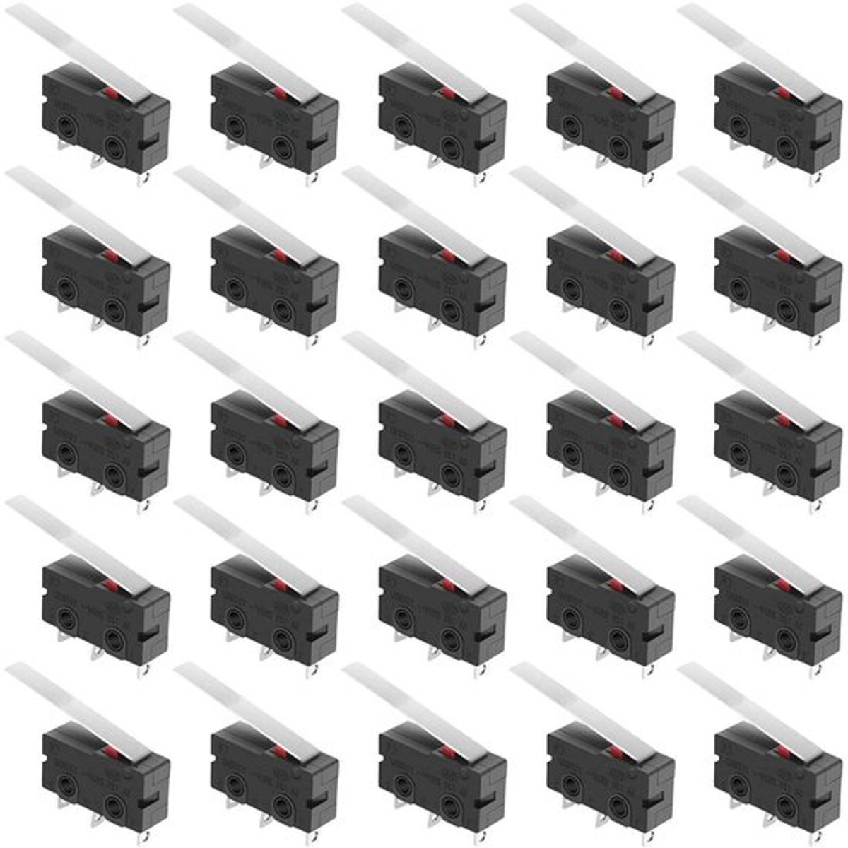 Mini Microschakelaars 25 Stuks - Momentschakelaar, SPDT 3-Pins, Hefboomarm, Mechanische Eindschakelaar, AC 5A, 125-250V