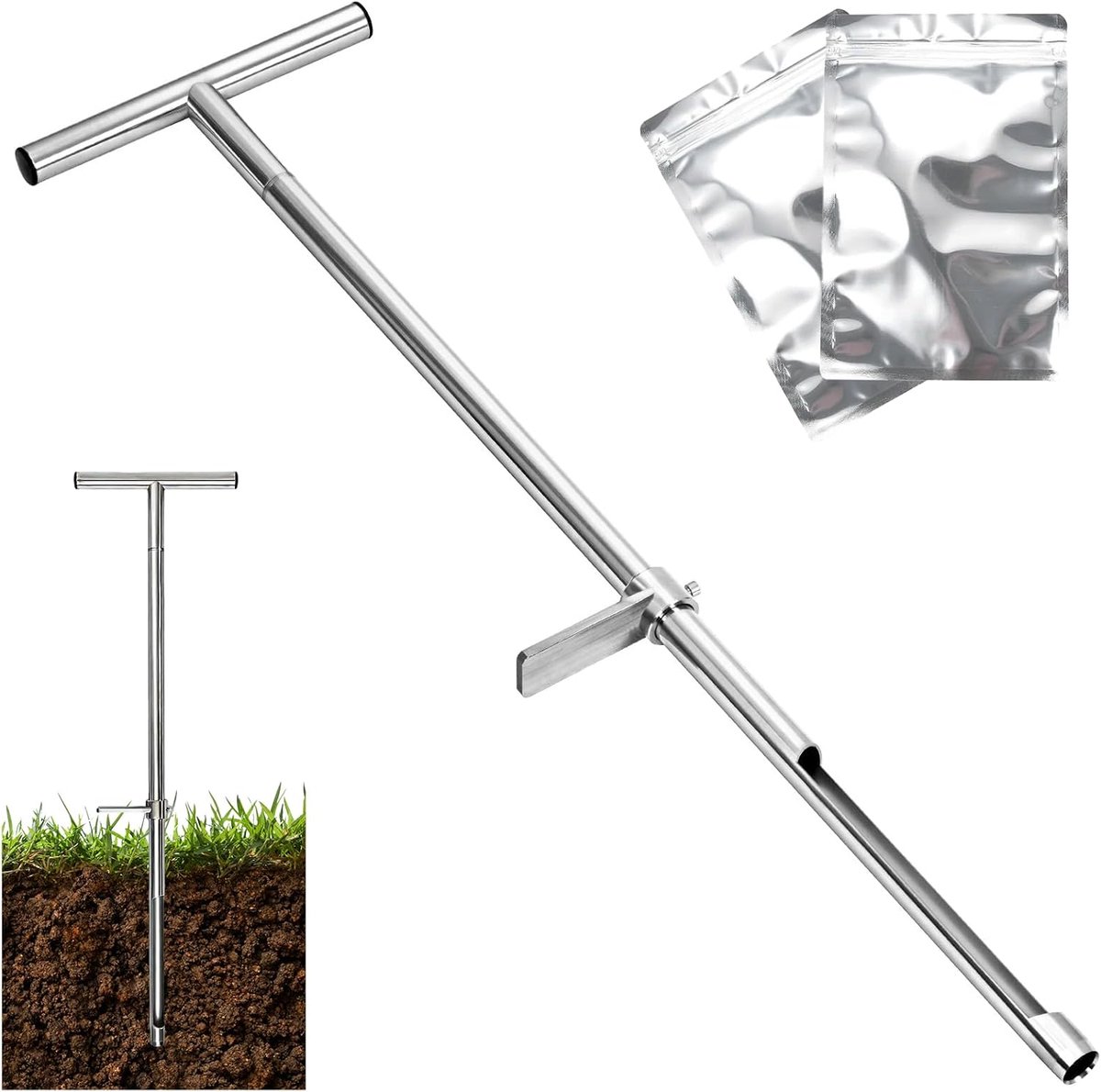 Grondsonde 91 cm - roestvrij staal 304 - T-stijl handgreep - ideaal voor bodemonderzoek - ShopVlot
