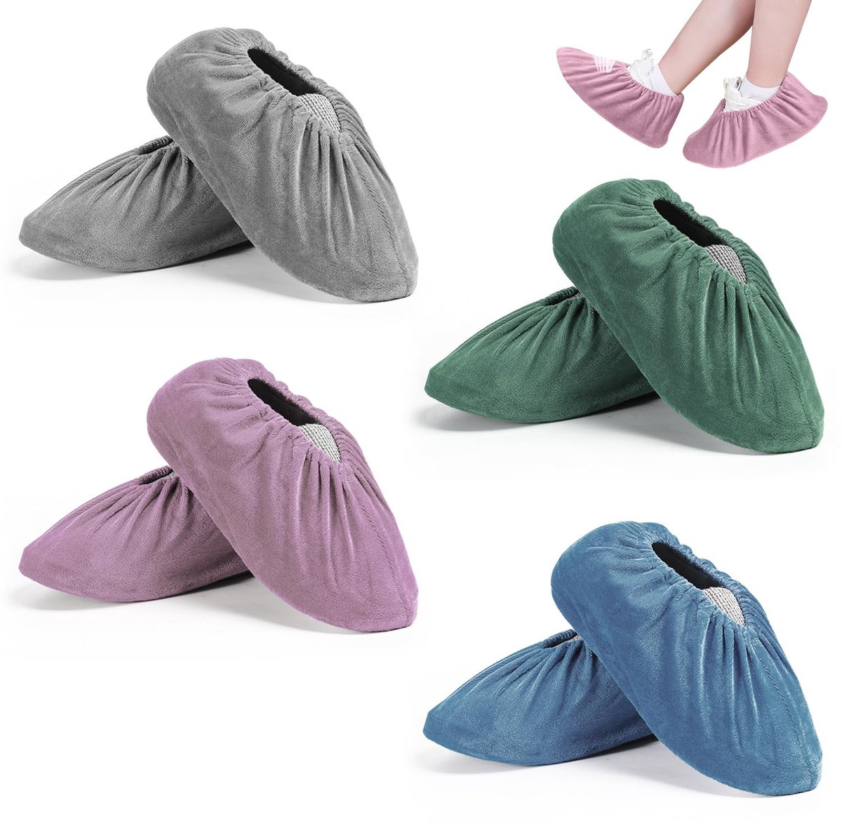 4 Pairs Herbruikbare Schoenhoezen - Antislip Zool - Flanellen Schoenhoezen - Wasbare en Duurzame Overschoenen voor Thuis en Bibliotheek (36-44)