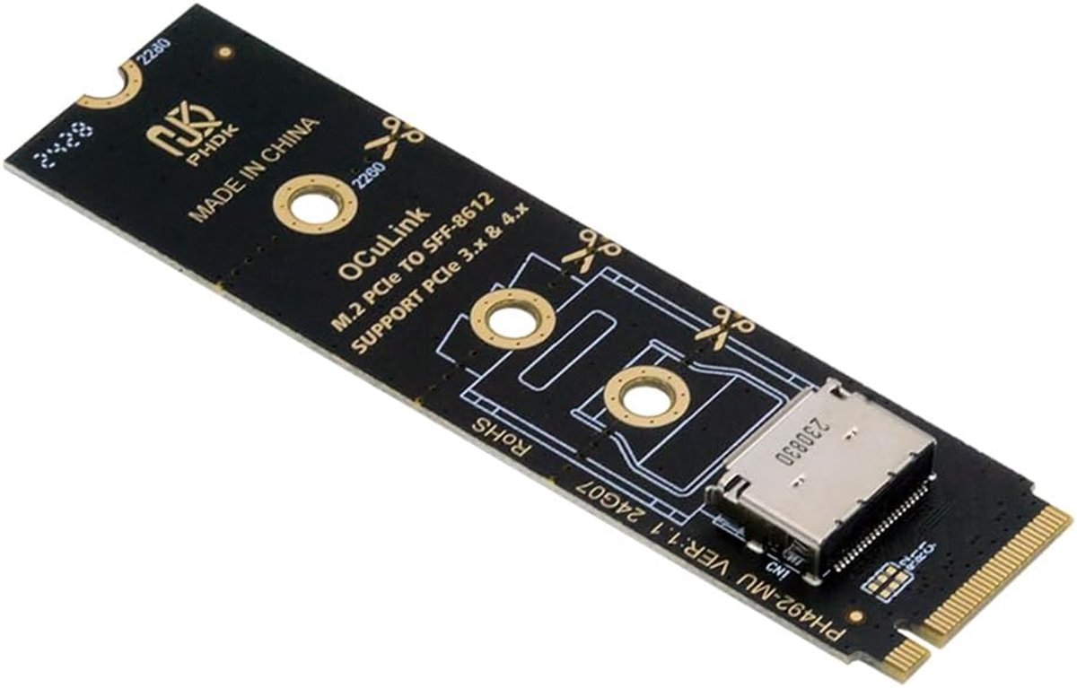 2280 PCI-E4.0 M.2 M Key to Oculink SFF-8612 SFF-8611 Vertical Host Adapter for NVME U.2 SSD eGPU - ShopVlot