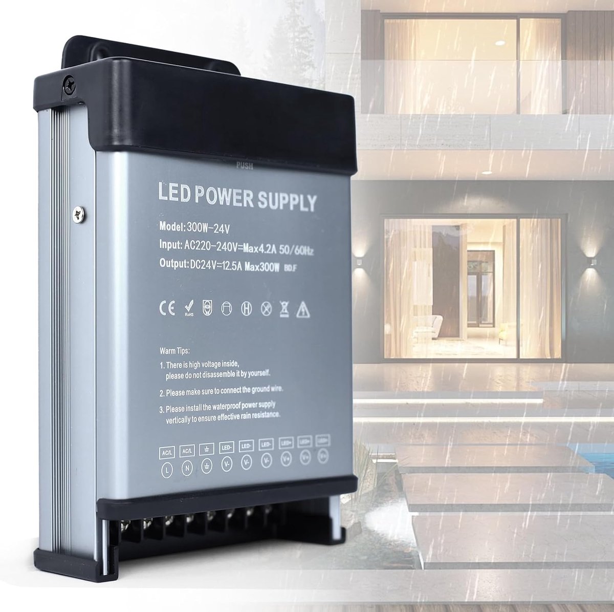 YOODI Transformer 24V 300W Slim LED Driver Power Supply Constant Voltage LED Transformer 230V AC to 24V DC 12.5A - ShopVlot