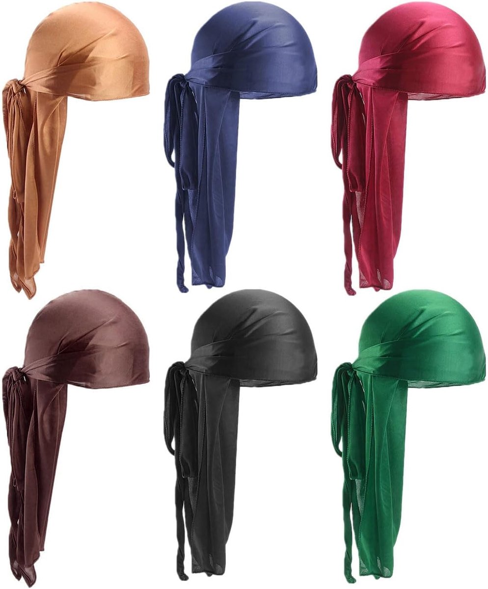 Durag 6 Stuks Zijde voor Mannen - Lange Staart en Brede Band - 6 Kleuren - Ideaal voor Haarstyling - ShopVlot
