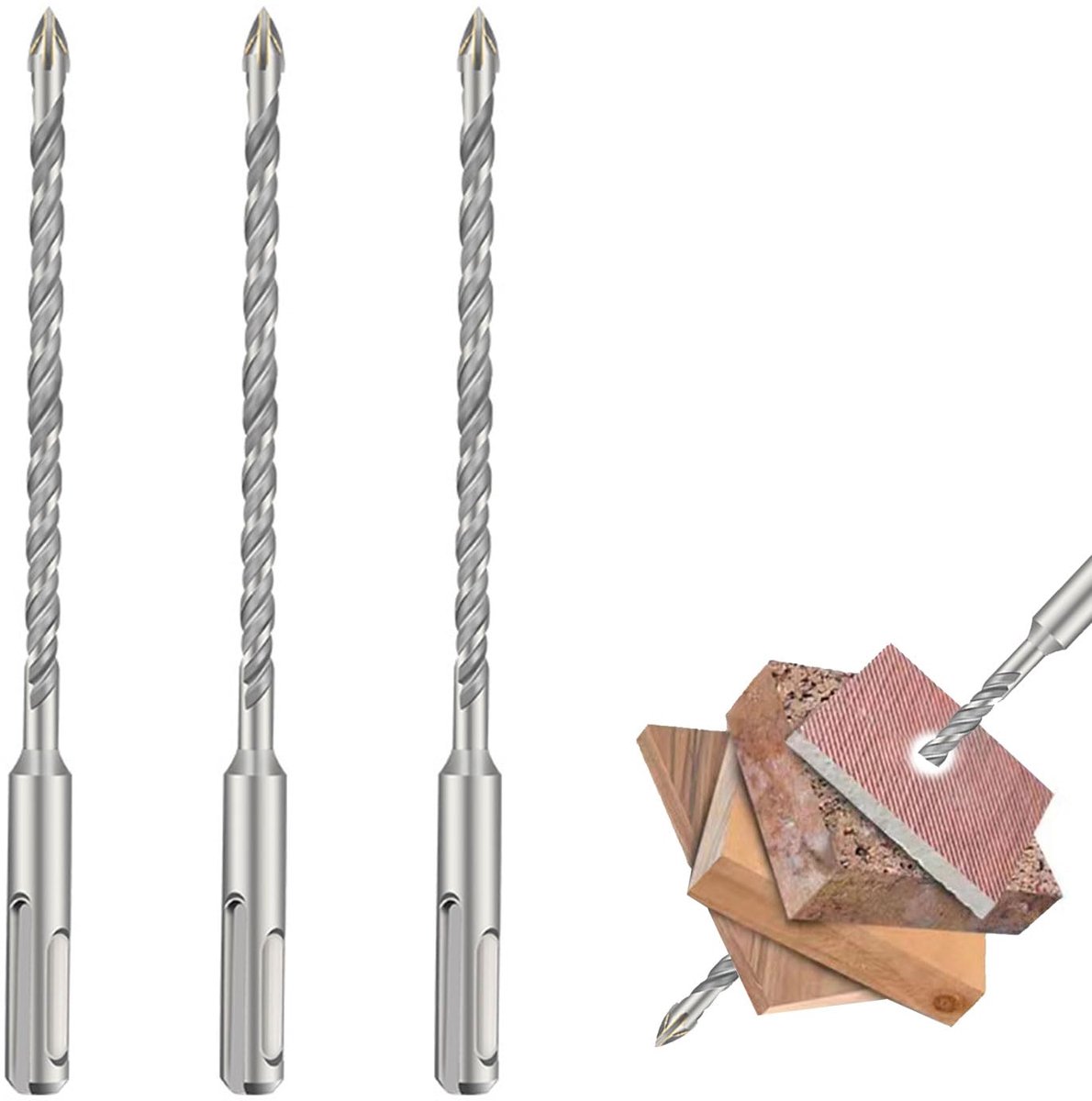 JOYOLA SDS Plus Drill Bits 3 x 6 x 160 mm Concrete Drills, Hammer Drill Bit with 4 Carbide Cutting Edges for Drilling - ShopVlot