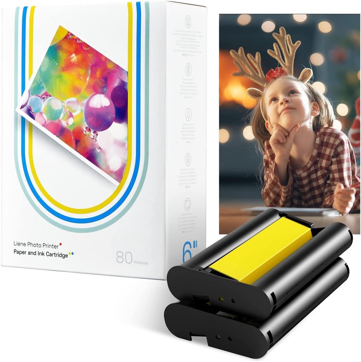Liene 4 x 6 inch photo paper, pack of 80 sheets and 2 colour ribbon, water/oxidation protection, for album - ShopVlot