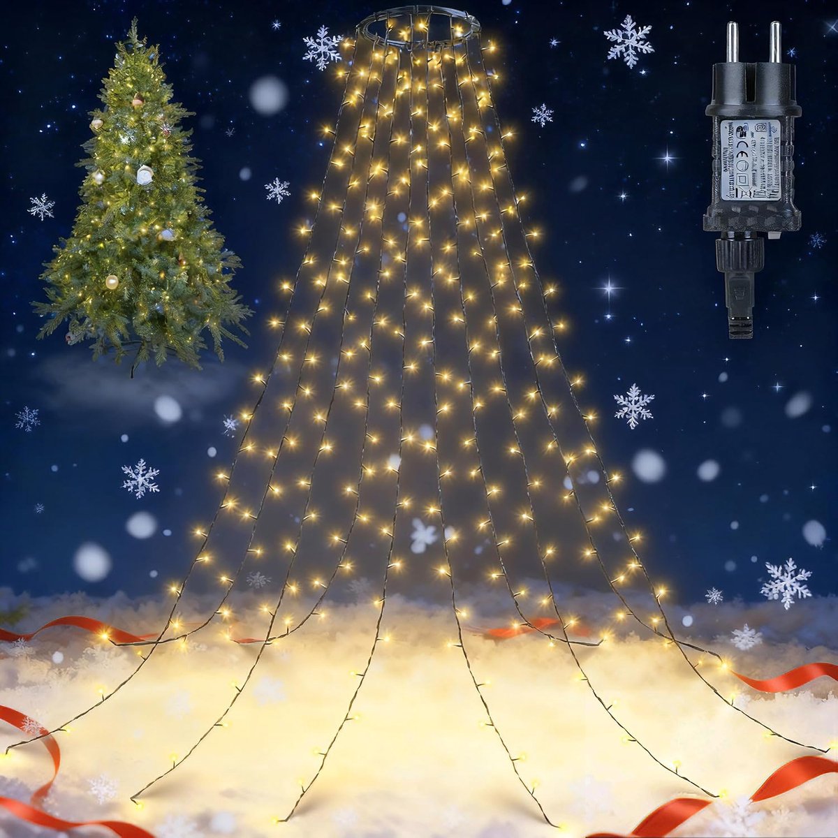 Qedertek Fairy Lights for Indoor and Outdoor Use 2.4 m, 240 LEDs, Christmas Tree Lights with Ring, 12 Modes, Outdoor - ShopVlot